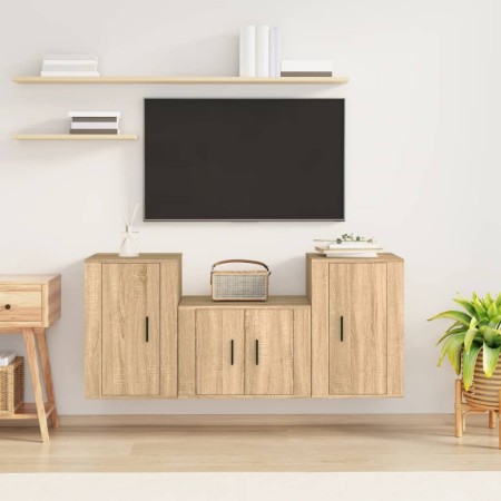 Set di Mobili Porta TV 3 pz Rovere Sonoma in Legno Multistrato