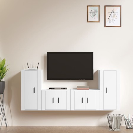 Set di Mobili Porta TV 4 pz Bianco in Legno Multistrato