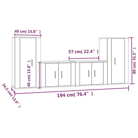 Set di Mobili Porta TV 4 pz Bianco in Legno Multistrato