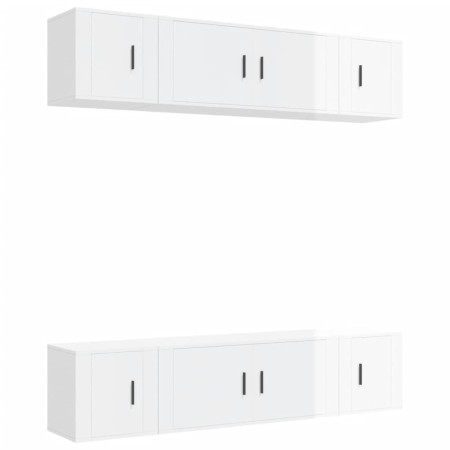 Set di Mobili Porta TV 6 pz Bianco Lucido in Legno Multistrato