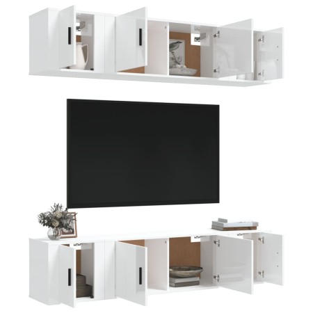 Set di Mobili Porta TV 6 pz Bianco Lucido in Legno Multistrato