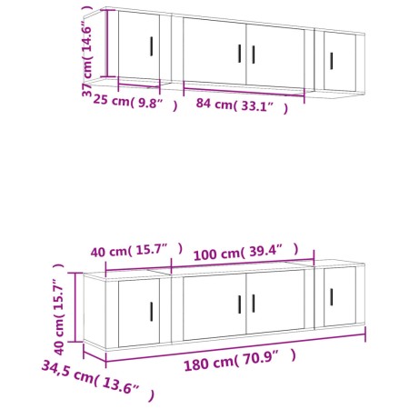 Set di Mobili Porta TV 6 pz Bianco Lucido in Legno Multistrato