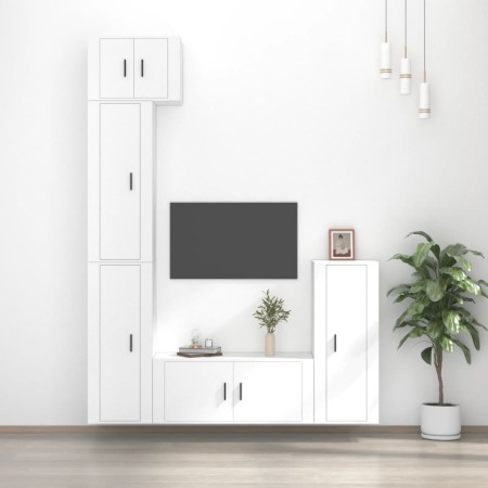 Set di Mobili Porta TV 5 pz Bianco in Legno Multistrato