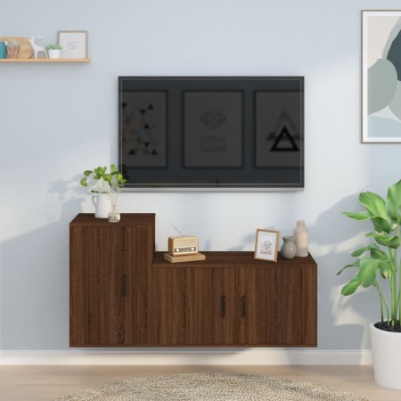 Set Mobili Porta TV 2 pz Rovere Marrone in Legno Multistrato