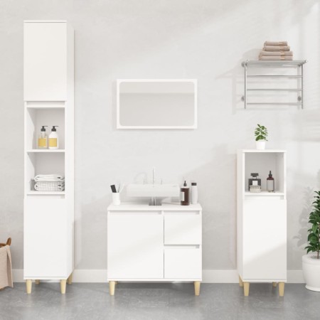 Set di Mobili da Bagno 3 pz Bianco in Legno Multistrato