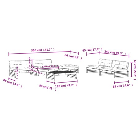 Set Divani da Giardino 6pz con Cuscini Legno Impregnato di Pino