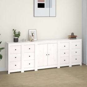 Credenza Bianca 230x35x80 cm in Legno Massello di Pino