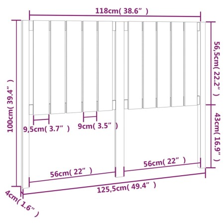 Testiera per Letto Nera 125,5x4x100cm in Legno Massello di Pino