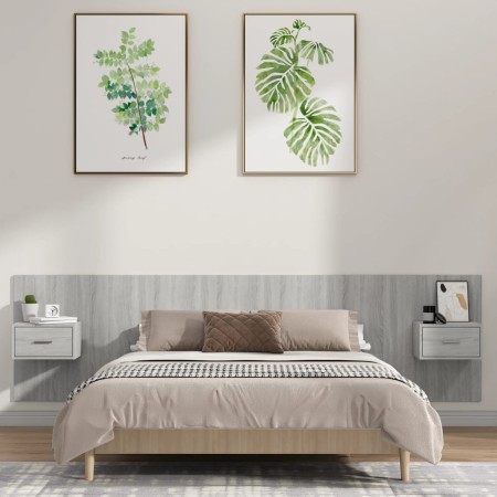 Testiera Letto con Comodini in Legno Multistrato Grigio Sonoma