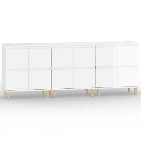 Credenze 3pz Bianco Lucido 60x35x70 cm in Legno Multistrato