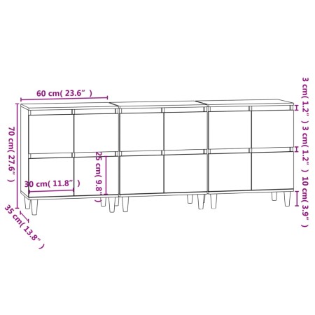 Credenze 3pz Bianco Lucido 60x35x70 cm in Legno Multistrato