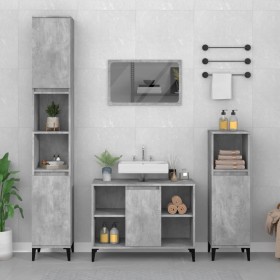 Set Mobili da Bagno 3 pz Grigio Cemento in Legno Multistrato