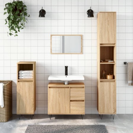 Set Mobili da Bagno 3 pz Rovere Sonoma in Legno Multistrato