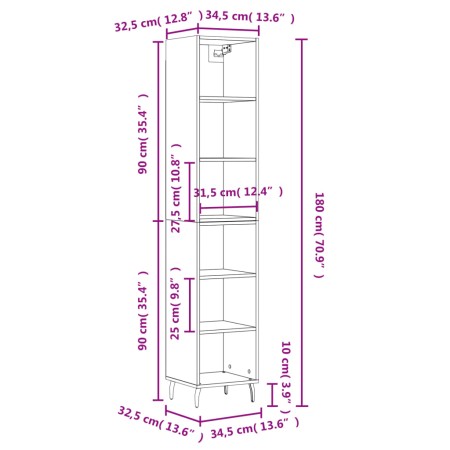 Credenza 34,5x32,5x180 cm in Legno Multistrato Bianco Lucido