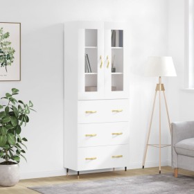 Credenza Bianco Lucido 69,5x34x180 cm in Legno Multistrato