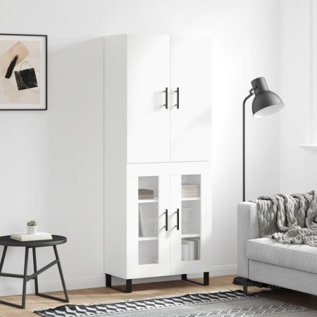 Credenza Bianco Lucido 69,5x34x180 cm in Legno Multistrato