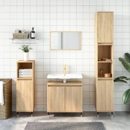 Set di Mobili da Bagno 3 pz Rovere Sonoma in Legno Multistrato