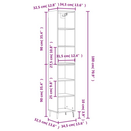 Credenza Grigio Sonoma 34,5x32,5x180 cm in Legno Multistrato