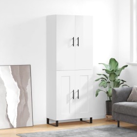 Credenza Bianco Lucido 69,5x34x180 cm in Legno Multistrato