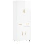 Credenza Bianco Lucido 69,5x34x180 cm in Legno Multistrato