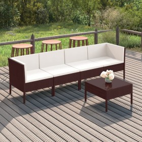 Set Divani da Giardino 5 pz con Cuscini in Polyrattan Marrone