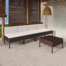 Set Divani da Giardino 5 pz con Cuscini in Polyrattan Marrone