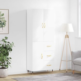 Credenza Bianco Lucido 69,5x34x180 cm in Legno Multistrato