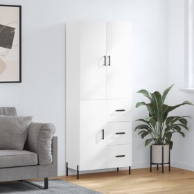 Credenza Bianco Lucido 69,5x34x180 cm in Legno Multistrato