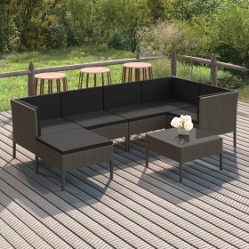 Set Divani da Giardino 7 pz con Cuscini in Polyrattan Grigio