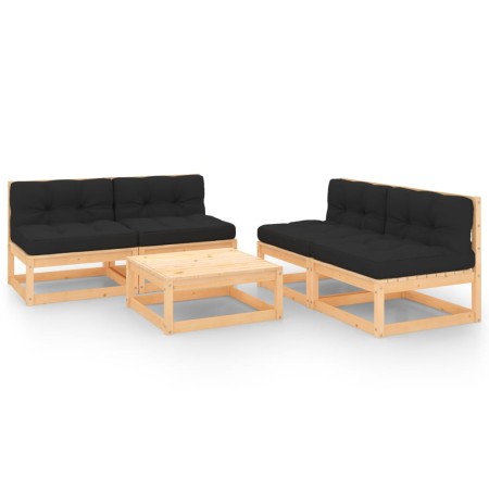Set Divani Giardino 6 pz con Cuscini in Legno Massello di Pino