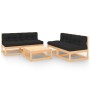 Set Divani Giardino 6 pz con Cuscini in Legno Massello di Pino