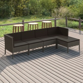 Set Divani da Giardino 5 pz con Cuscini in Polyrattan Grigio