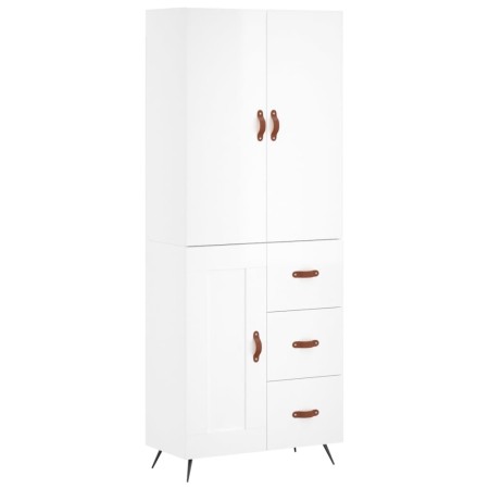 Credenza Bianco Lucido 69,5x34x180 cm in Legno Multistrato