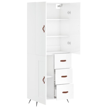 Credenza Bianco Lucido 69,5x34x180 cm in Legno Multistrato