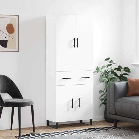 Credenza Bianco Lucido 69,5x34x180 cm in Legno Multistrato