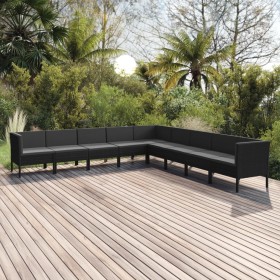 Set Divani da Giardino 9 pz con Cuscini in Polyrattan Nero