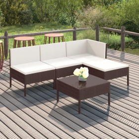 Set Divani da Giardino 5 pz con Cuscini in Polyrattan Marrone