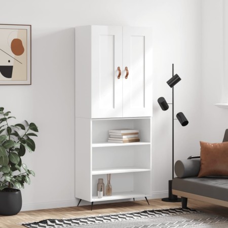 Credenza Bianco Lucido 69,5x34x180 cm in Legno Multistrato