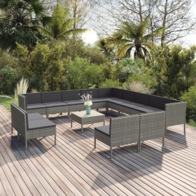 Set Divani da Giardino 14 pz con Cuscini in Polyrattan Grigio