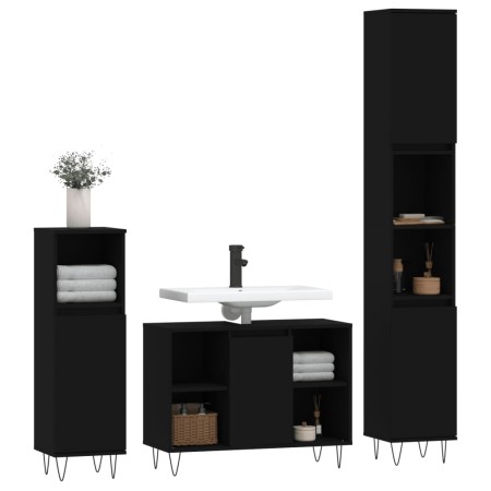 Set Mobili da Bagno 3 pz Nero in Legno Multistrato