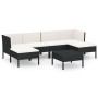 Set Divani da Giardino 7 pz con Cuscini in Polyrattan Nero