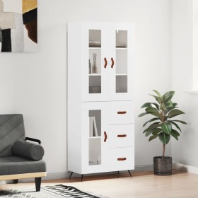 Credenza Bianco Lucido 69,5x34x180 cm in Legno Multistrato