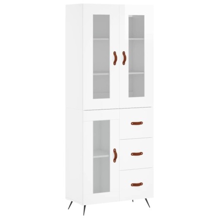 Credenza Bianco Lucido 69,5x34x180 cm in Legno Multistrato