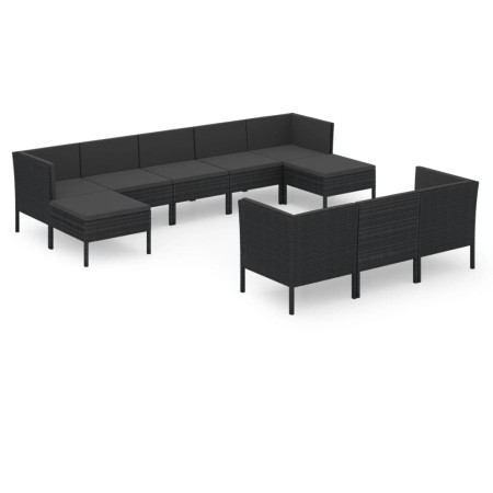 Set Divani da Giardino 10 pz con Cuscini in Polyrattan Nero