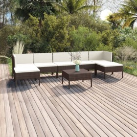 Set Divani da Giardino 8 pz con Cuscini in Polyrattan Marrone