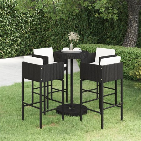 Set Bar da Giardino 5 pz con Cuscini Polyrattan Nero