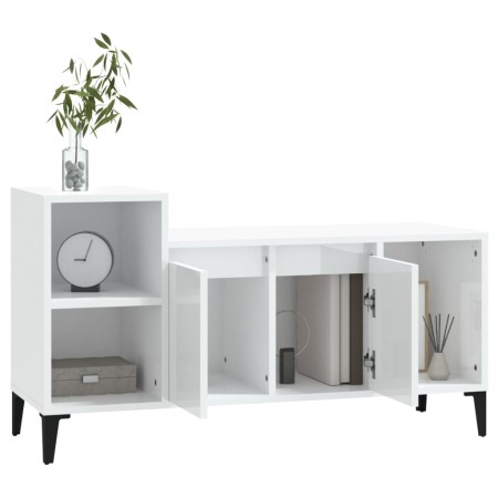 Mobile Porta TV Bianco Lucido 100x35x55 cm in Legno Multistrato