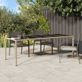 Tavolo Giardino Beige 250x100x75cm Vetro Temperato e Polyrattan