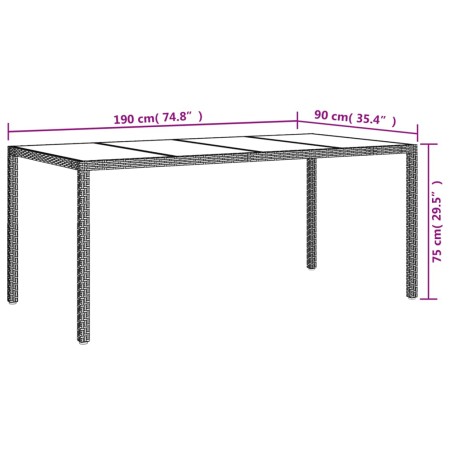 Tavolo Giardino Bianco 190x90x75 cm Vetro Temperato Polyrattan