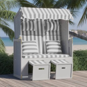 Strandkorb Cuscini Polyrattan e Legno Massello Grigio e Bianco